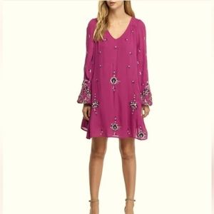 Free People NWT Oxford Embroidered V-Neck Purple Lilac Mini Dress, XS